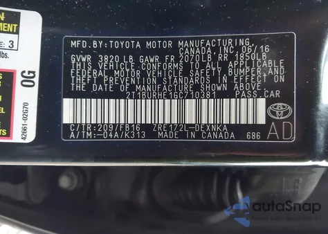 2016 Toyota Corolla Le z USA, uszkodzony, nr VIN 2T1BURHE1GC710381